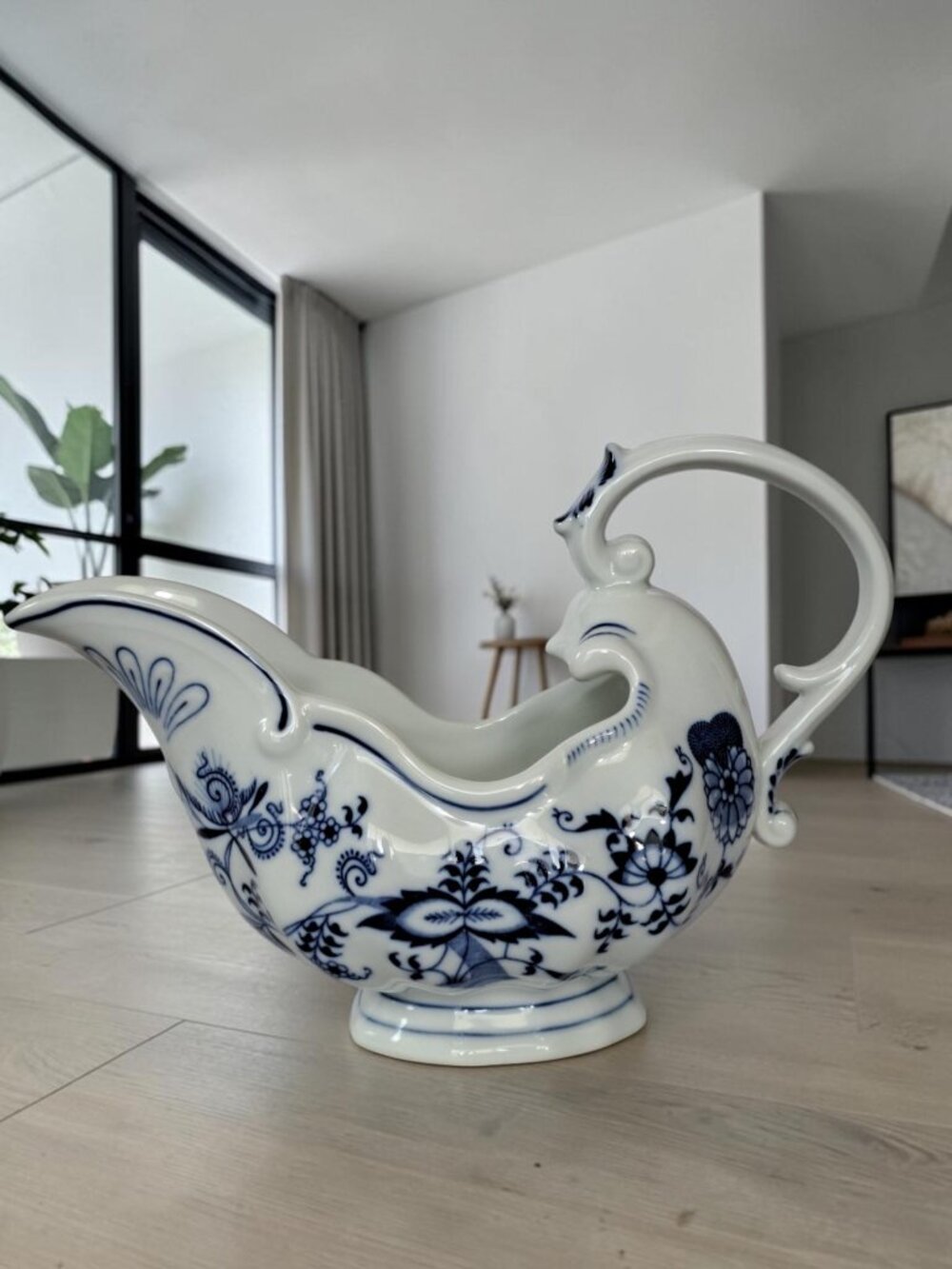 VTG Blue Danube Blue Onion Gravy Sauce Boat Porcelain 18oz Rectangle Mark Japan